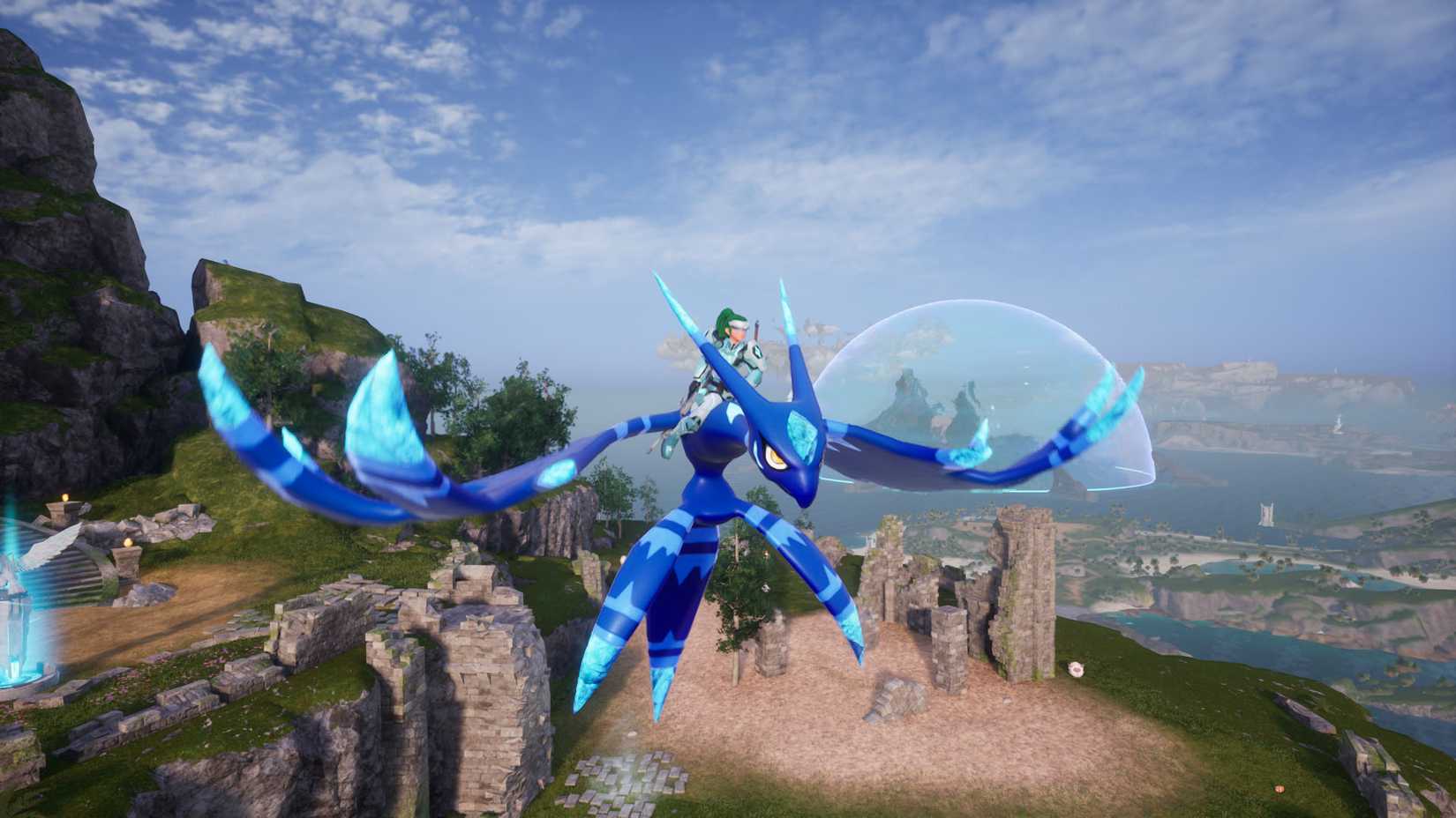 A Palworld screenshot showing the Suzaku Aqua pal