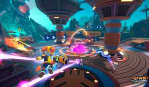 The player jumping into a fight in Ratchet & Clank: Ranger Rumble.