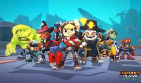 Six heroes in Ratchet & Clank: Ranger Rumble standing in line.