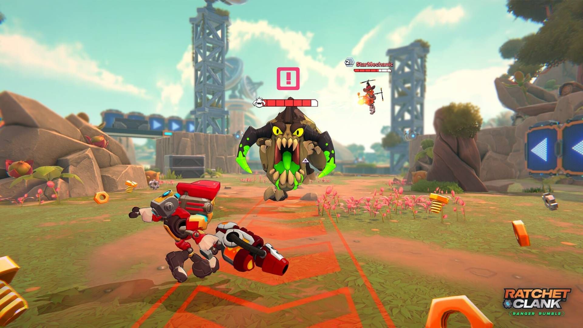The player taking on a monster in Ratchet & Clank: Ranger Rumble.
