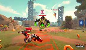 The player taking on a monster in Ratchet & Clank: Ranger Rumble.