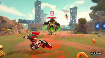 The player taking on a monster in Ratchet & Clank: Ranger Rumble.