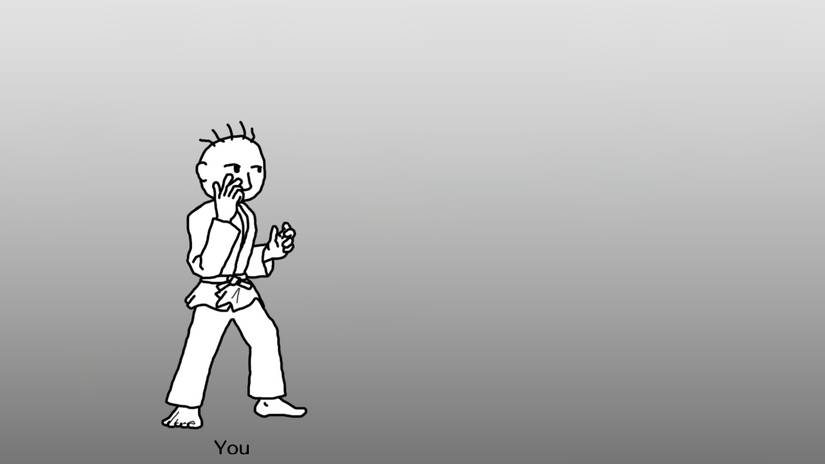 Karate Joe stands in Rhythm Heaven Groove,