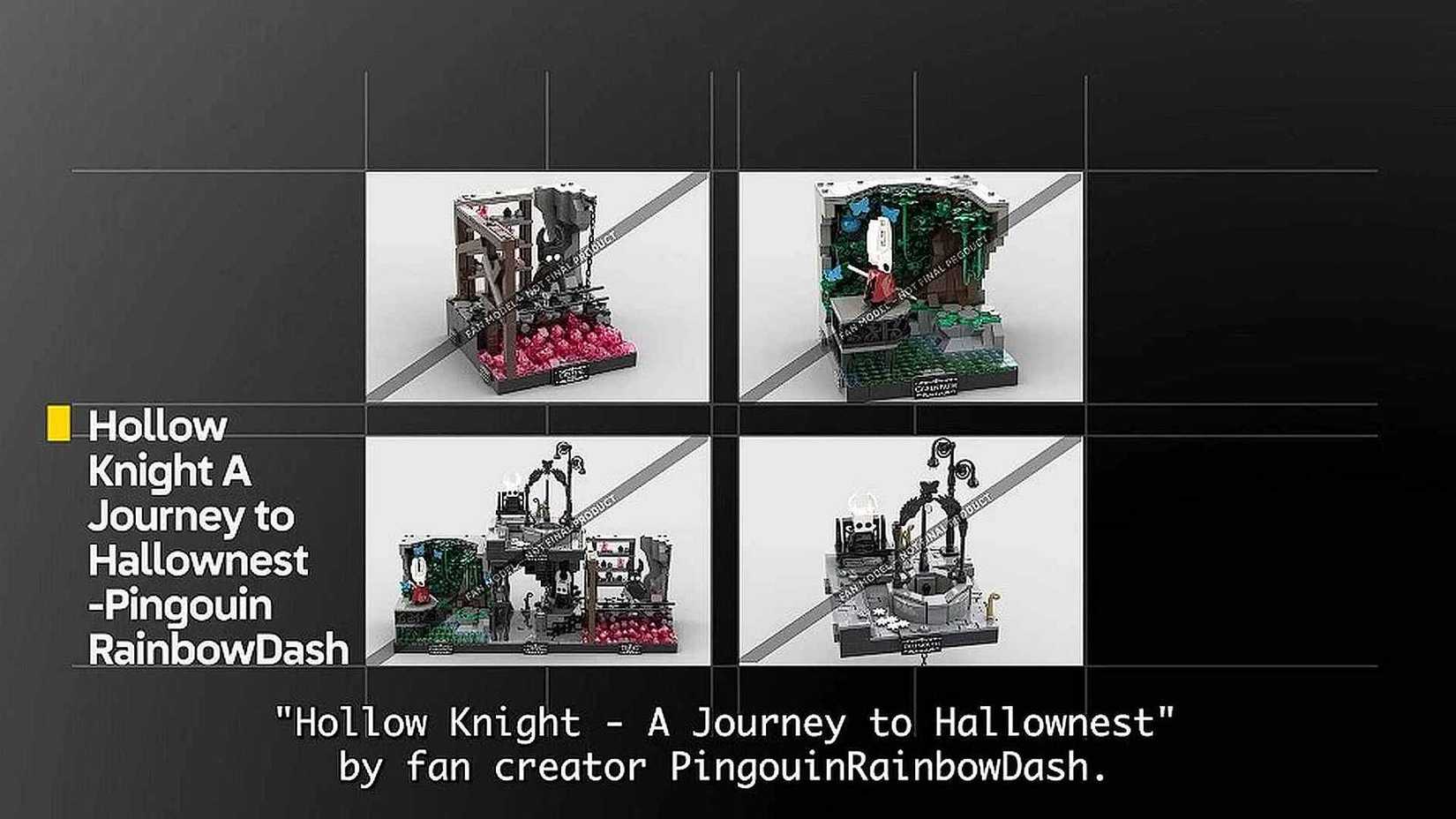 A gallery of photos for a Hollow Knight-themed Lego set