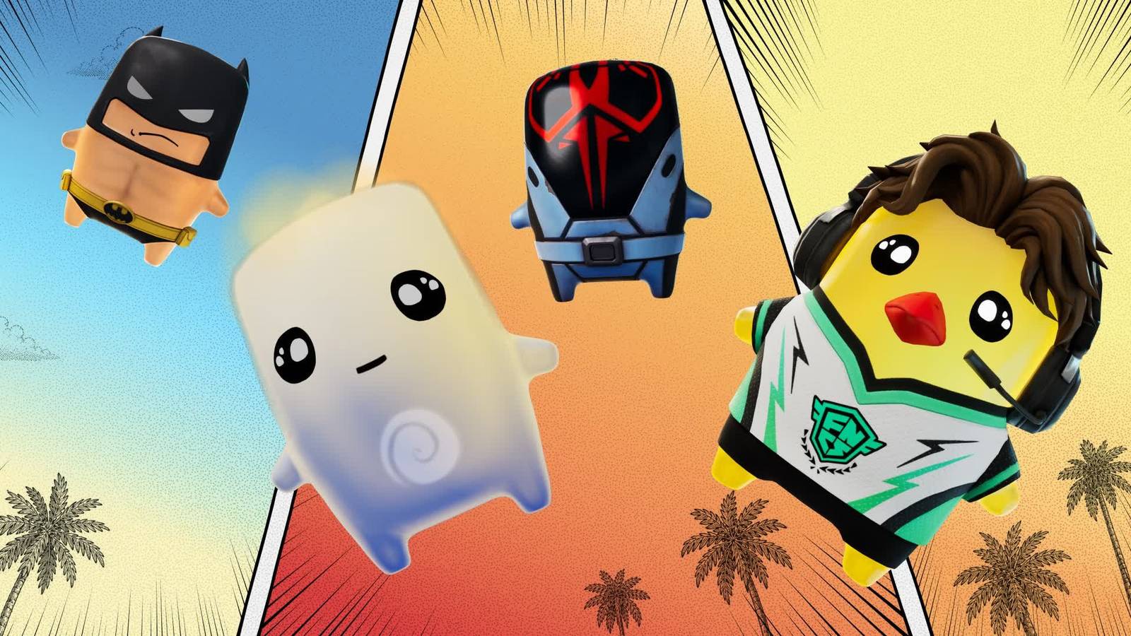 The Batman, Air, Seven, và Pollo sprite trong Fortnite