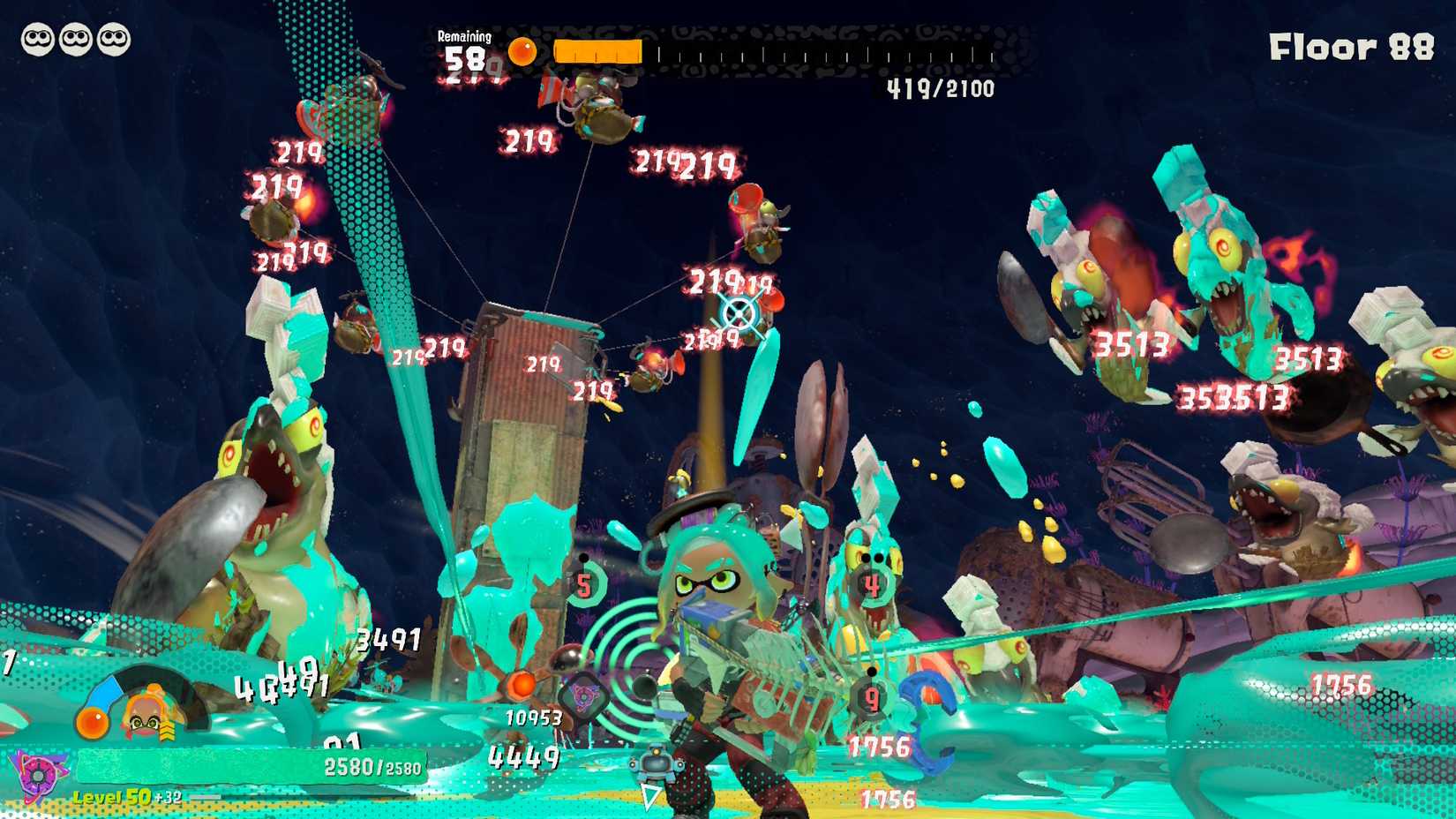 An Inkling fights Salmonids in Splatoon Raiders.