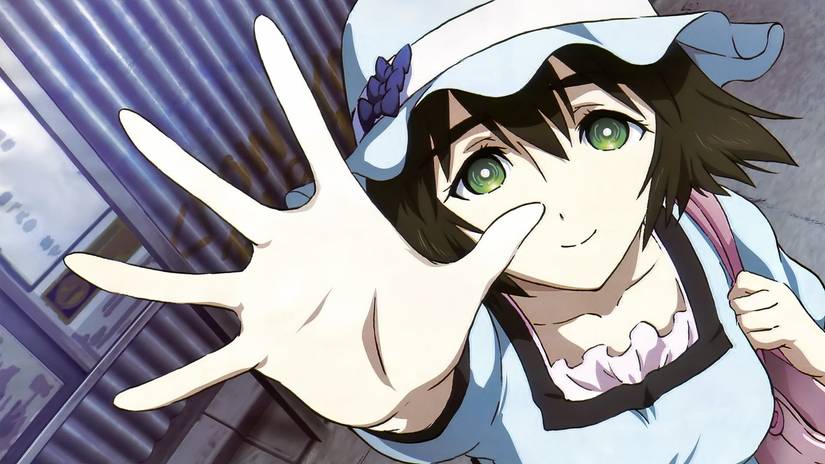 Mayuri holds out her hand in Steins Gate