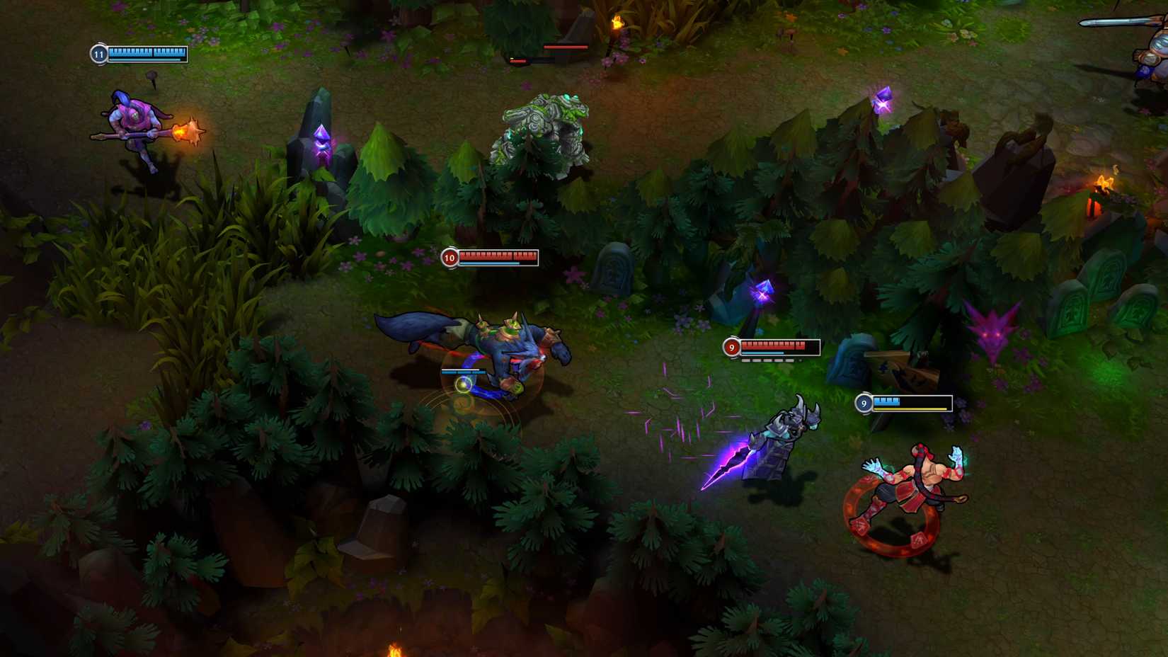 Classic champions engaging in a jungle skirmish.