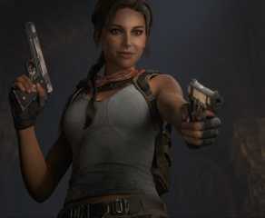 lara croft holds up dual pistols in tomb raider catalyst