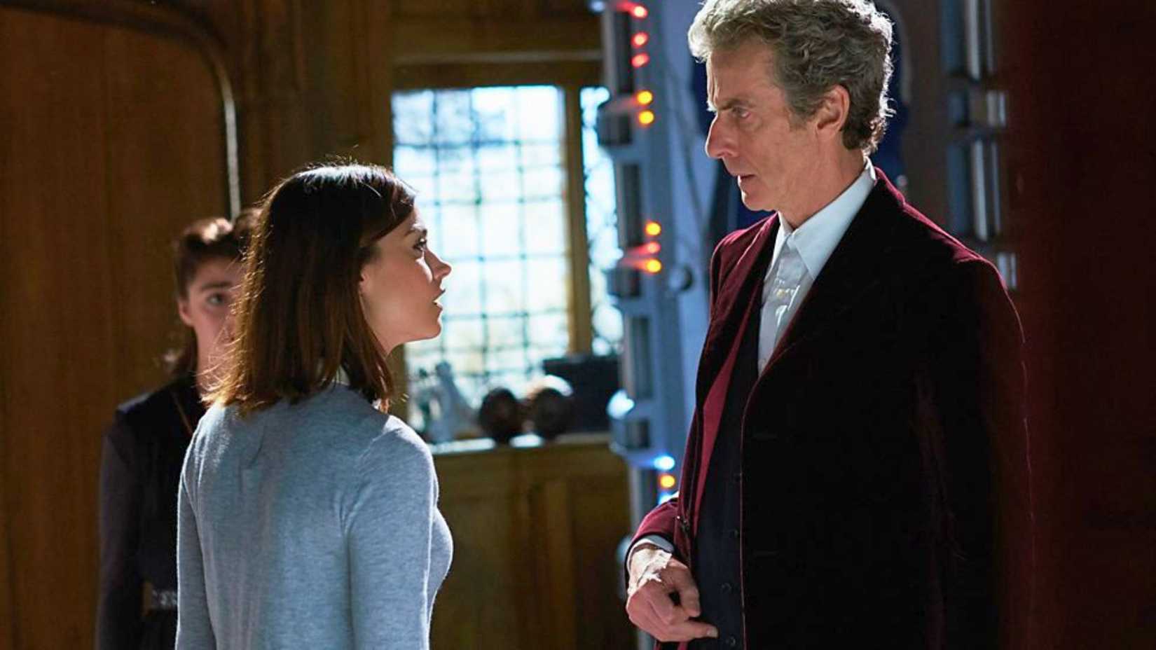 The Twelfth Doctor and Clara sharing a tense moment.