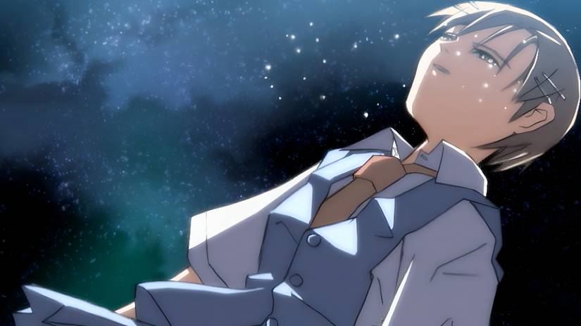 Mikako cries while drifting through space in Voices of a Distant Star