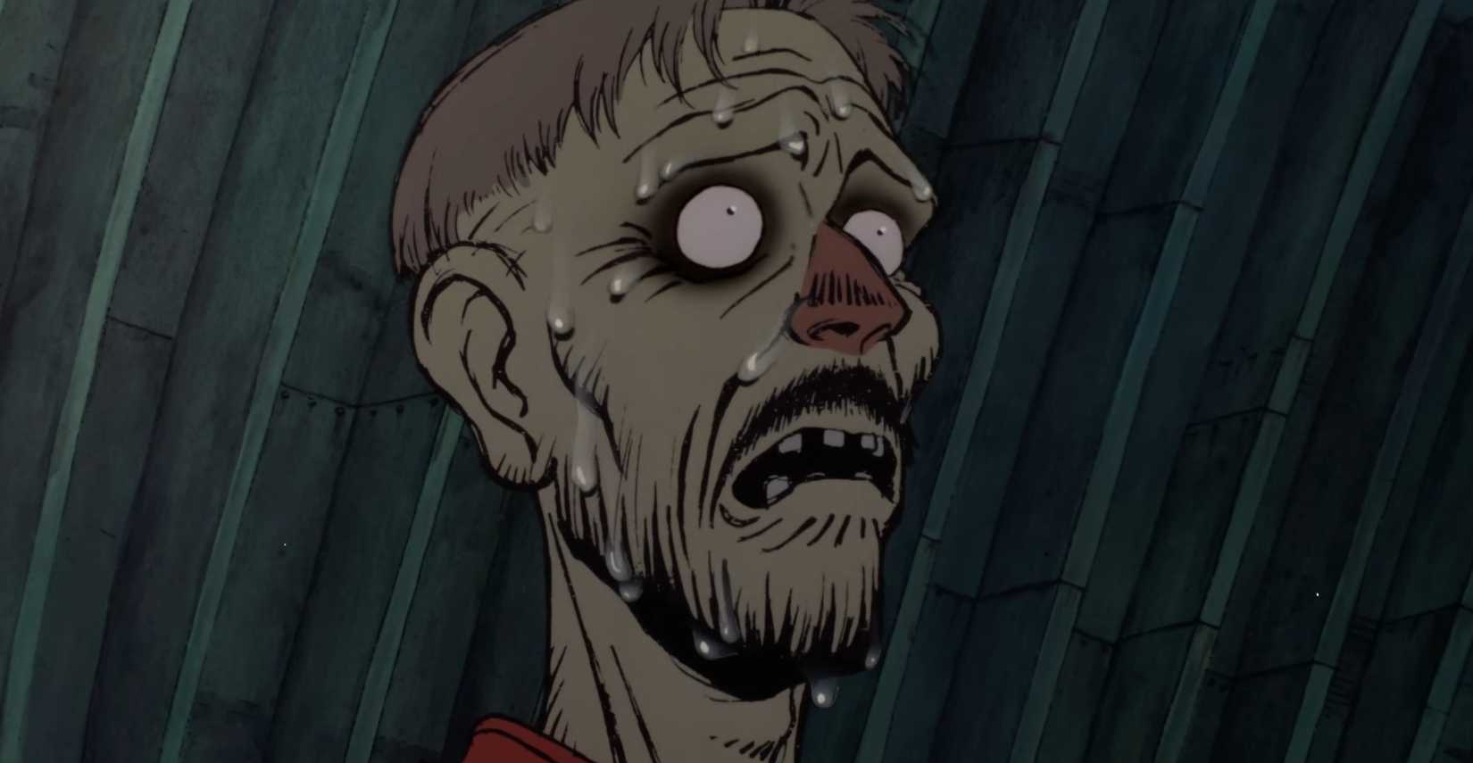 A man looks horrified in the Cannon Fodder segment of Memories