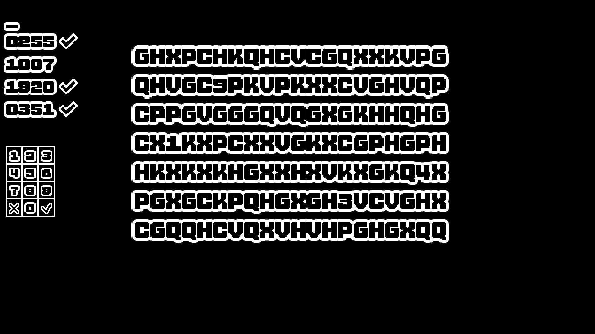 A series of letters appears in What's the Password?