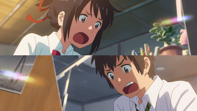 Taki and Mitsuha panic after swapping bodies in Your Name