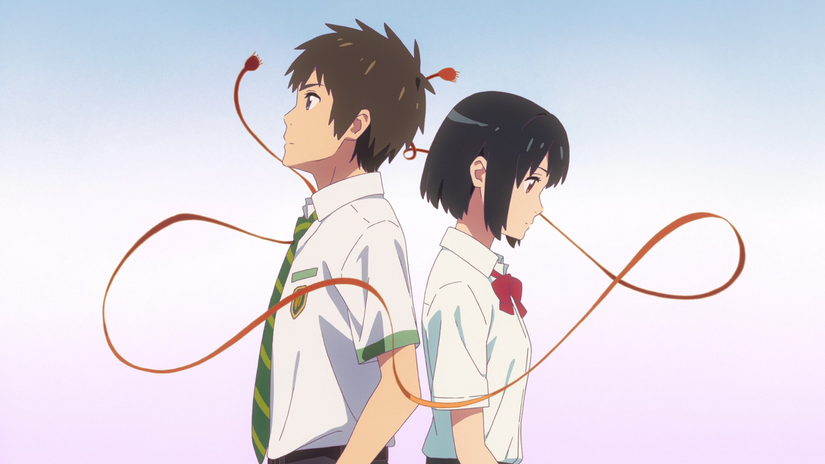 Taki and Mitsuha are connected by the red string of fate in Your Name