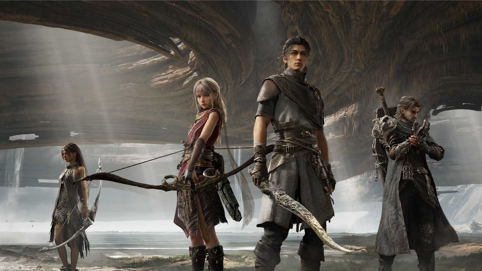 Four Nodusfall characters stand in a cave