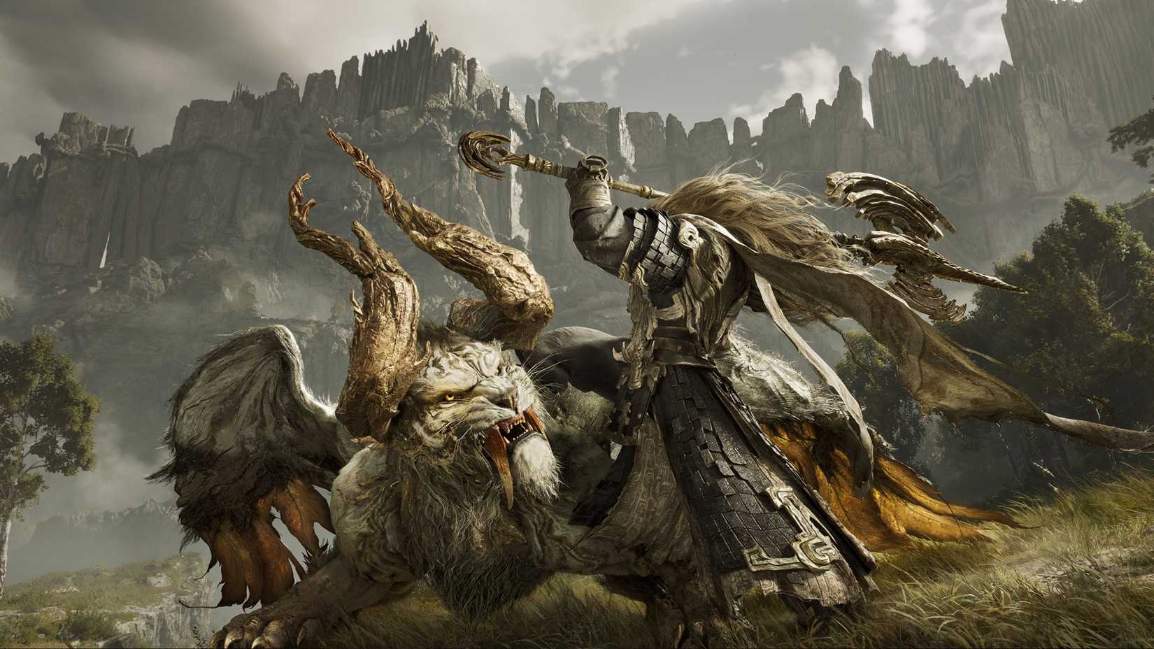 A giant dude with an axe attacks the gryphon in Nodusfall