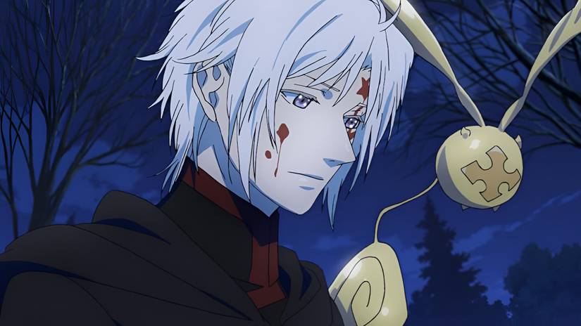A white haired man looks sad while being covered in blood in D.Gray-Man