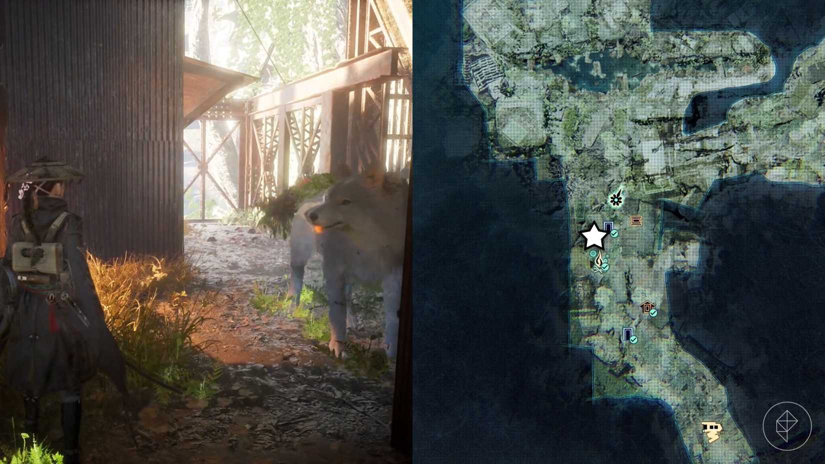 A montage of two Beast of Reincarnation images showing the location of a electronic brain