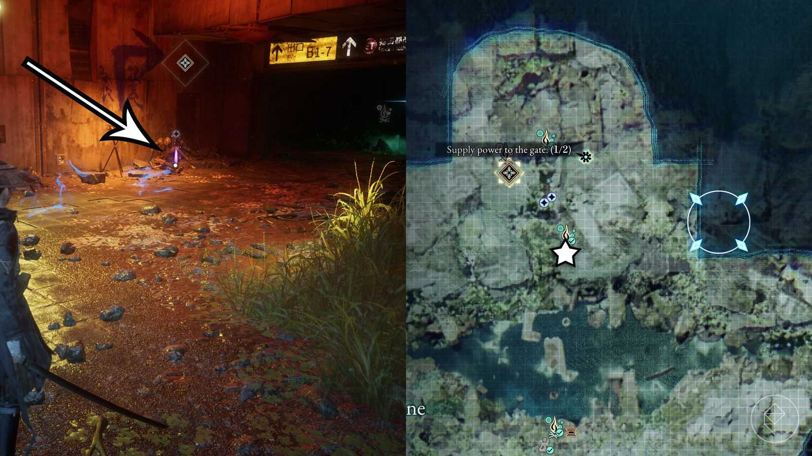 A montage of two Beast of Reincarnation images showing the location of generator devices