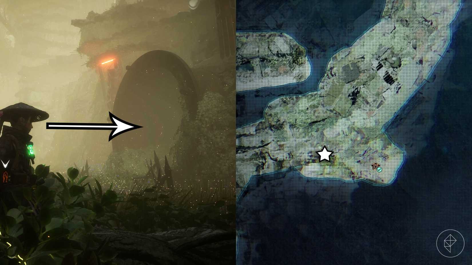 A montage of two Beast of Reincarnation images showing the location of generator devices