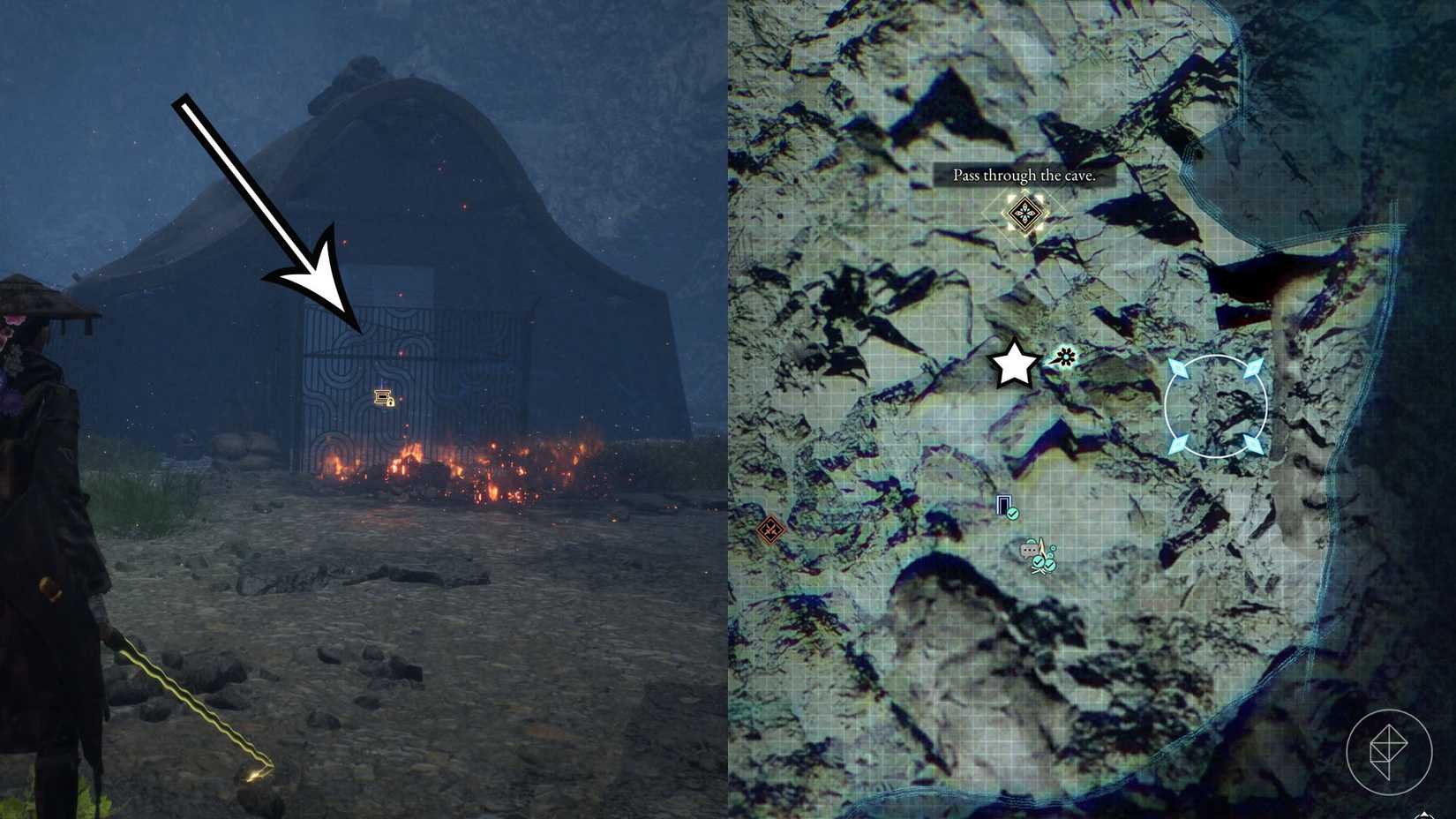 A montage of two Beast of Reincarnation images showing the location of generator devices