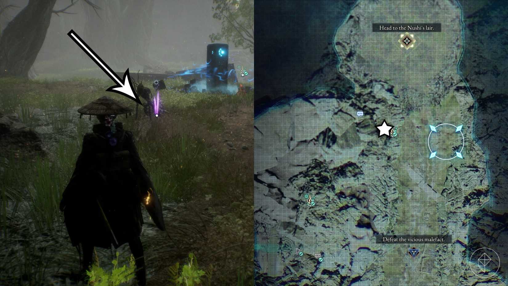 A montage of two Beast of Reincarnation images showing the location of generator devices