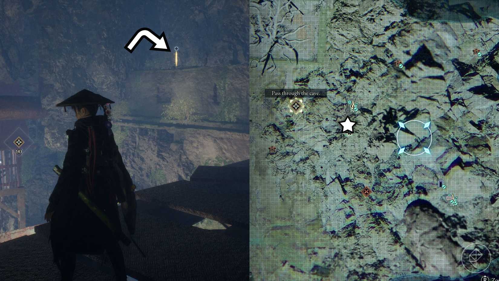 A montage of two Beast of Reincarnation images showing the location of a electronic brain