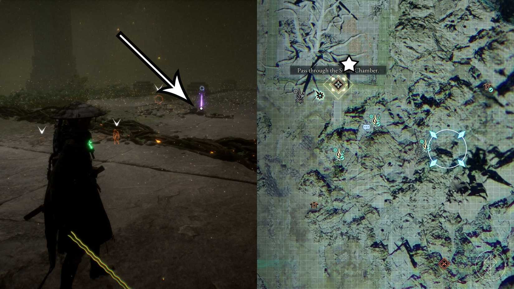 A montage of two Beast of Reincarnation images showing the location of a memory chip