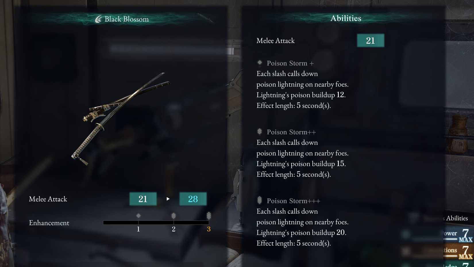 A montage of two Beast of Reincarnation images showing the details of the Black Blossom sword