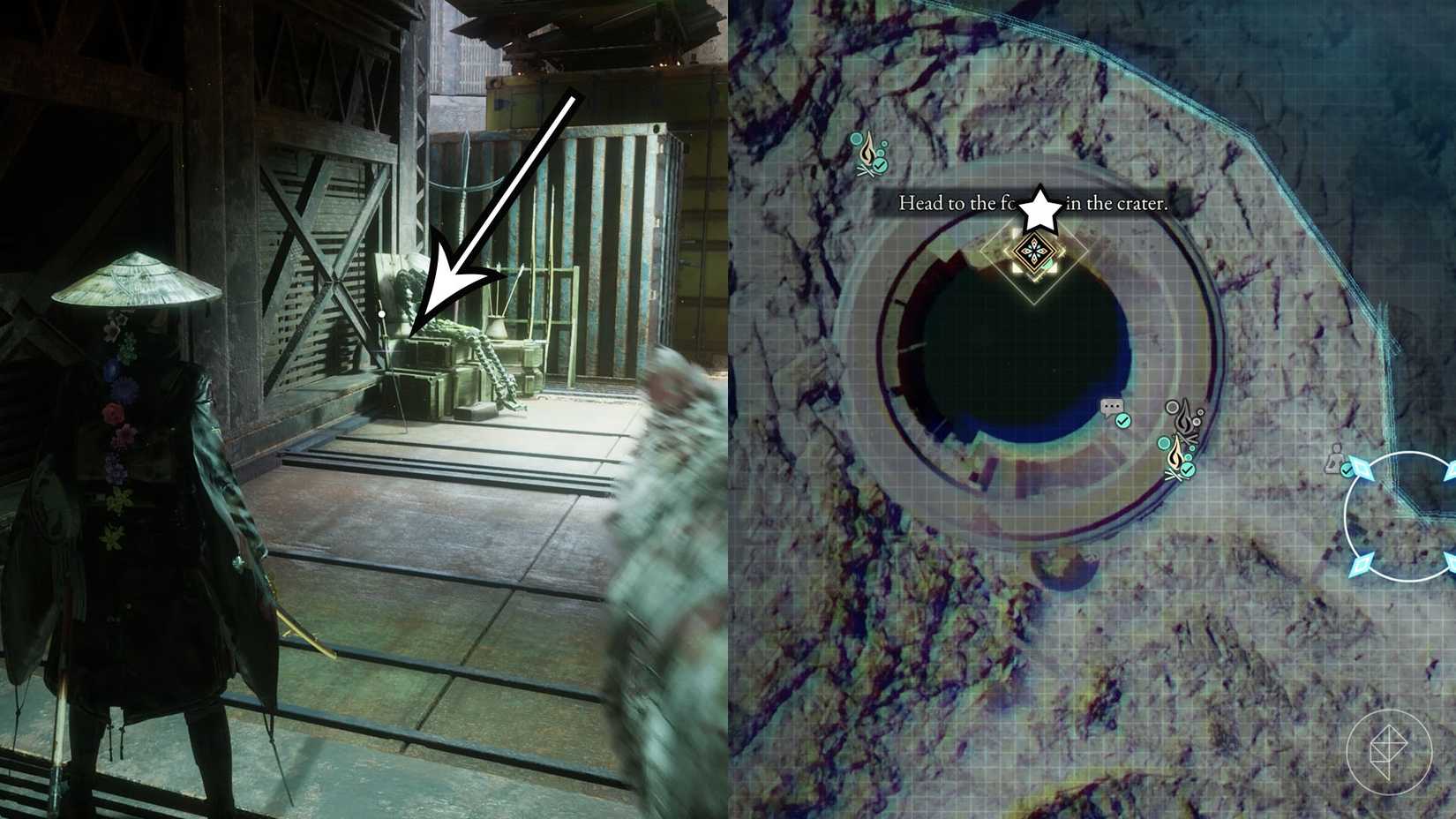 A montage of two Beast of Reincarnation images showing the location of the Spring Storm sword