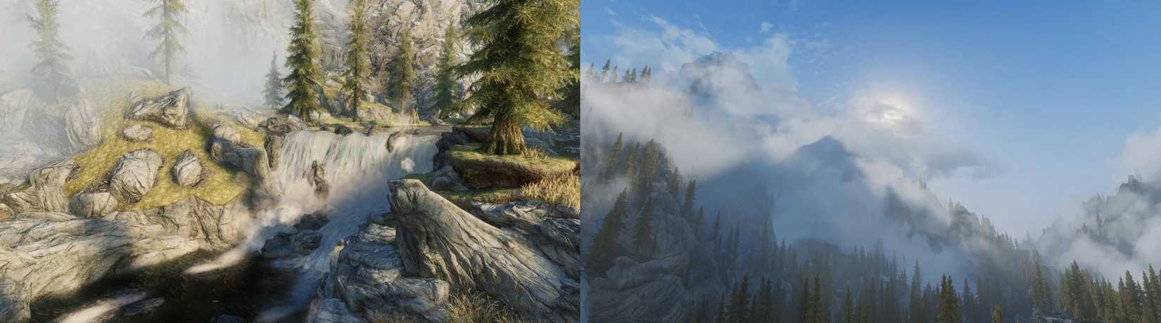 A screenshot showing off the graphical enhancements of Community Shaders and its ability to render particles that react realistically to light sources.