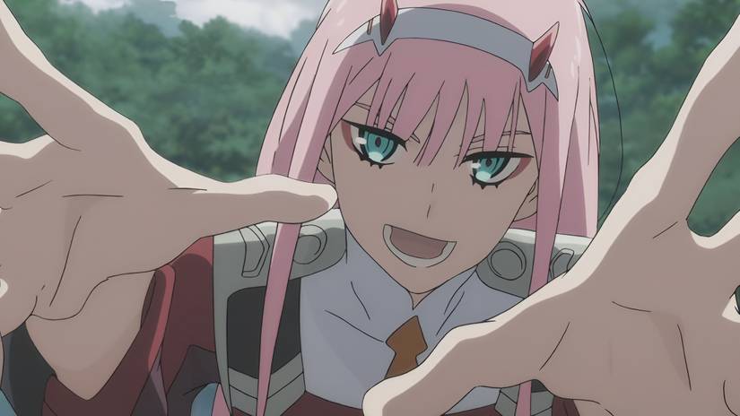  Zero Two extends her hands out in Darling in the Franxx