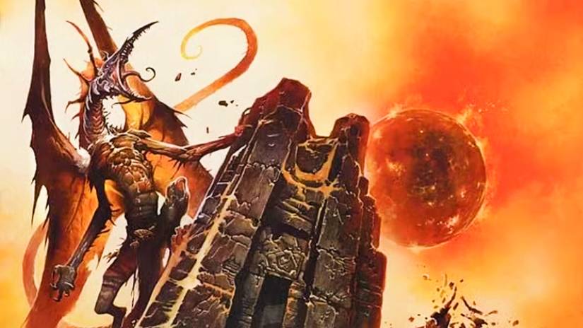 A detail from the cover of a D&D Dark Sun book showing Boris the Dragon