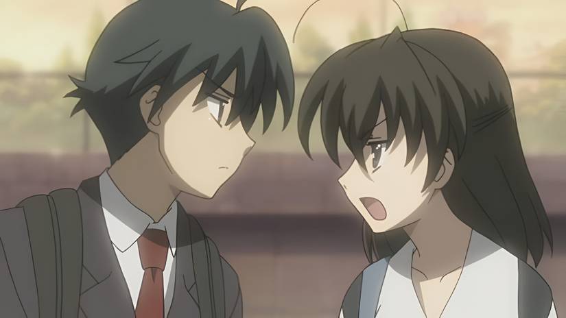 Makoto bickers with Kotonoha in School Days