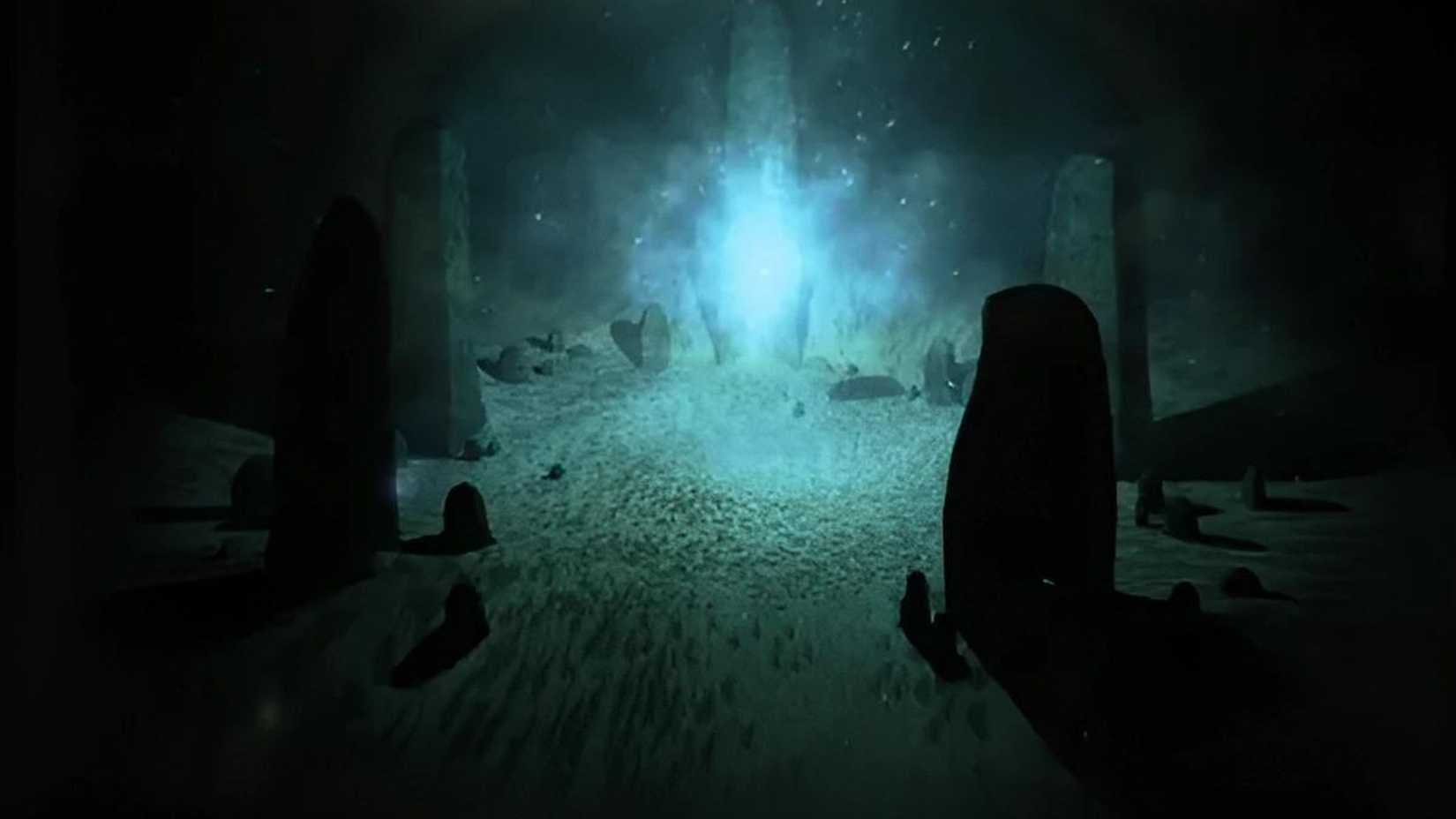Eternal Darkness: Sanity's Requiem cover art shows enormous stone tablets encircling a grove with blue light coalescing between them.