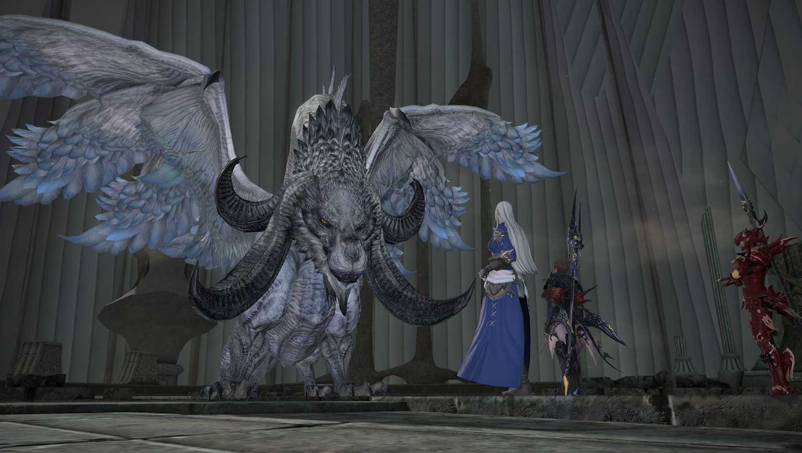Iceheart speaking with Hraesvelgr in FFXIV Heavensward