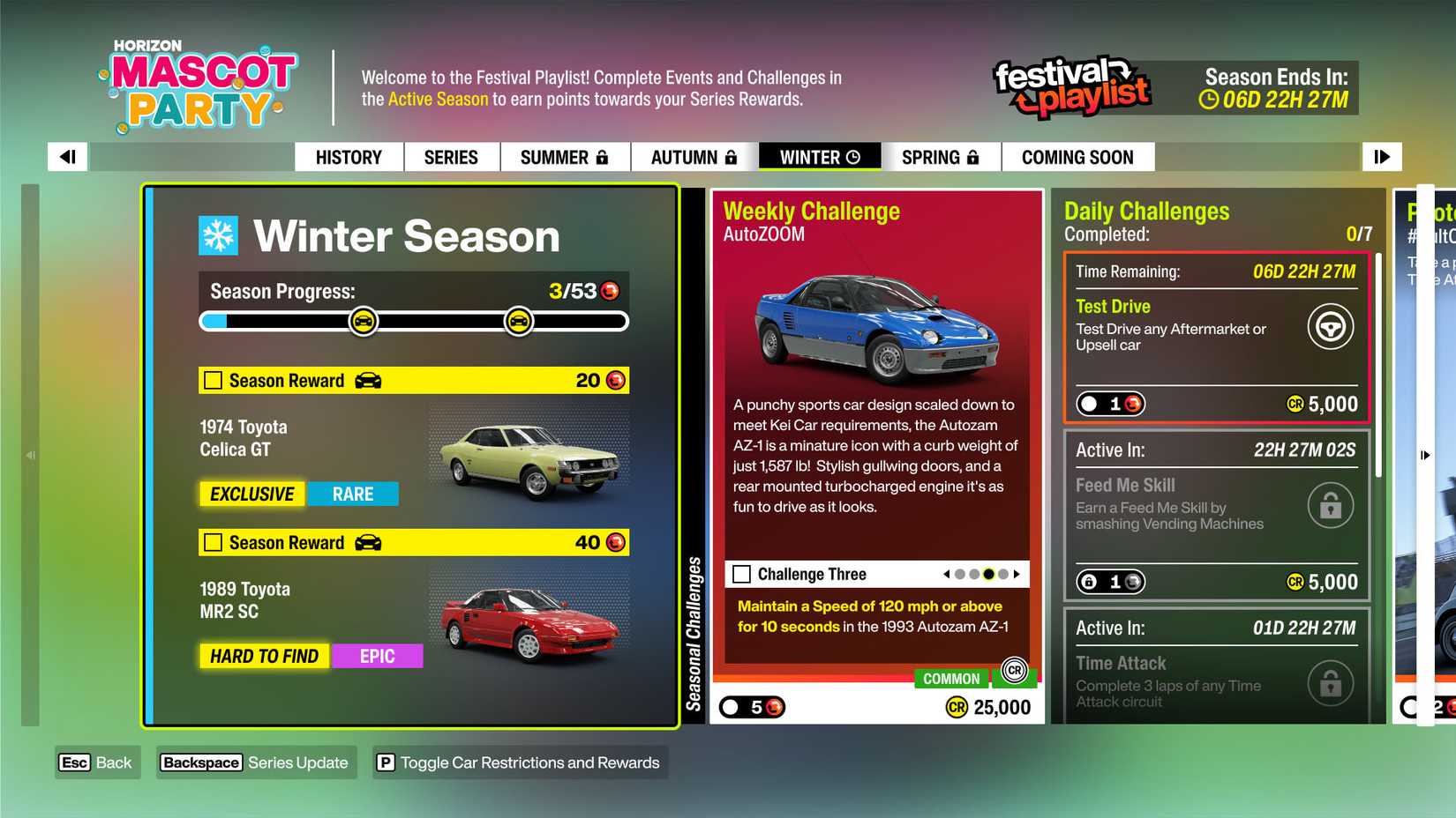 A Forza Horizon 6 screenshot showing the challenges and rewards from Series 4 