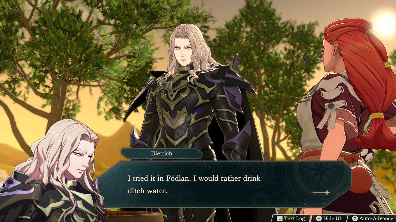 Dietrich saying he'd rather drink ditch water in Fire Emblem Fortune's Weave