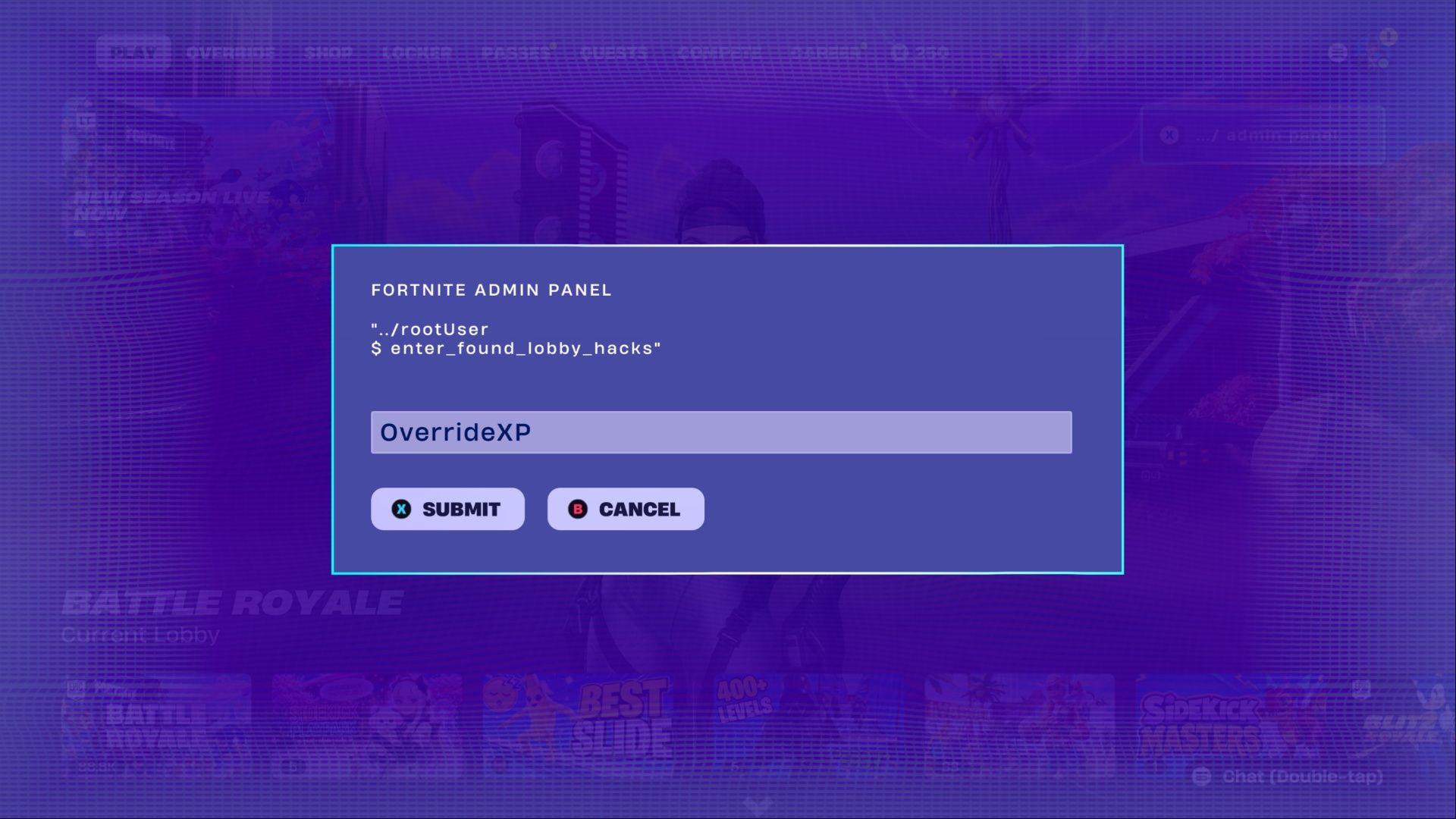 using a lobby hack in Fortnite