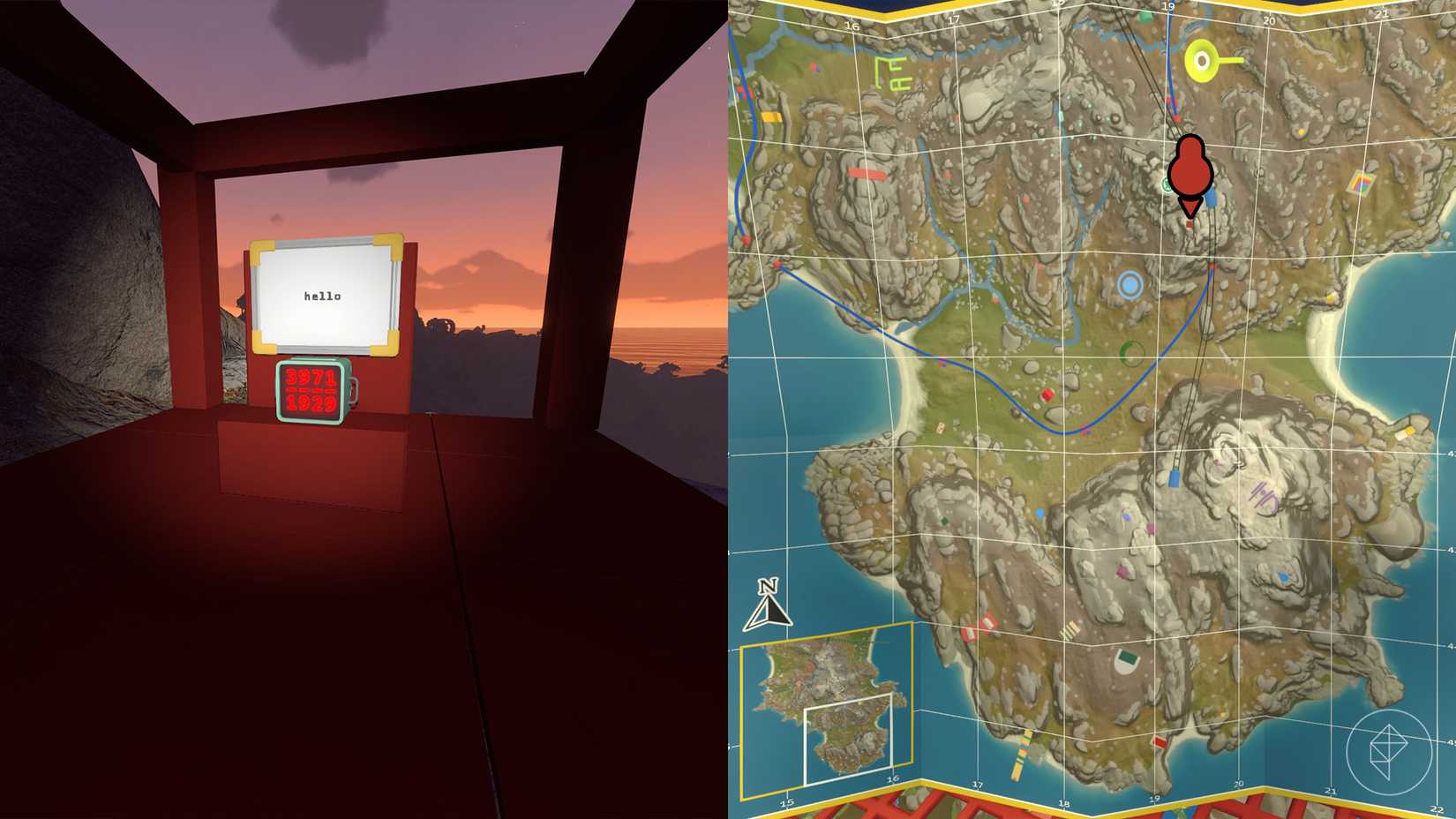 A light blue box with two four digit numbers and its location marked on the Big Walk map.