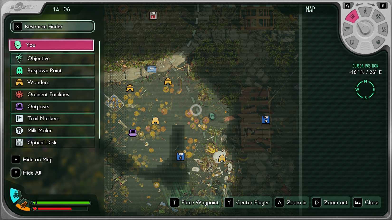 A map showing where to find the pond jockey location in Grounded 2