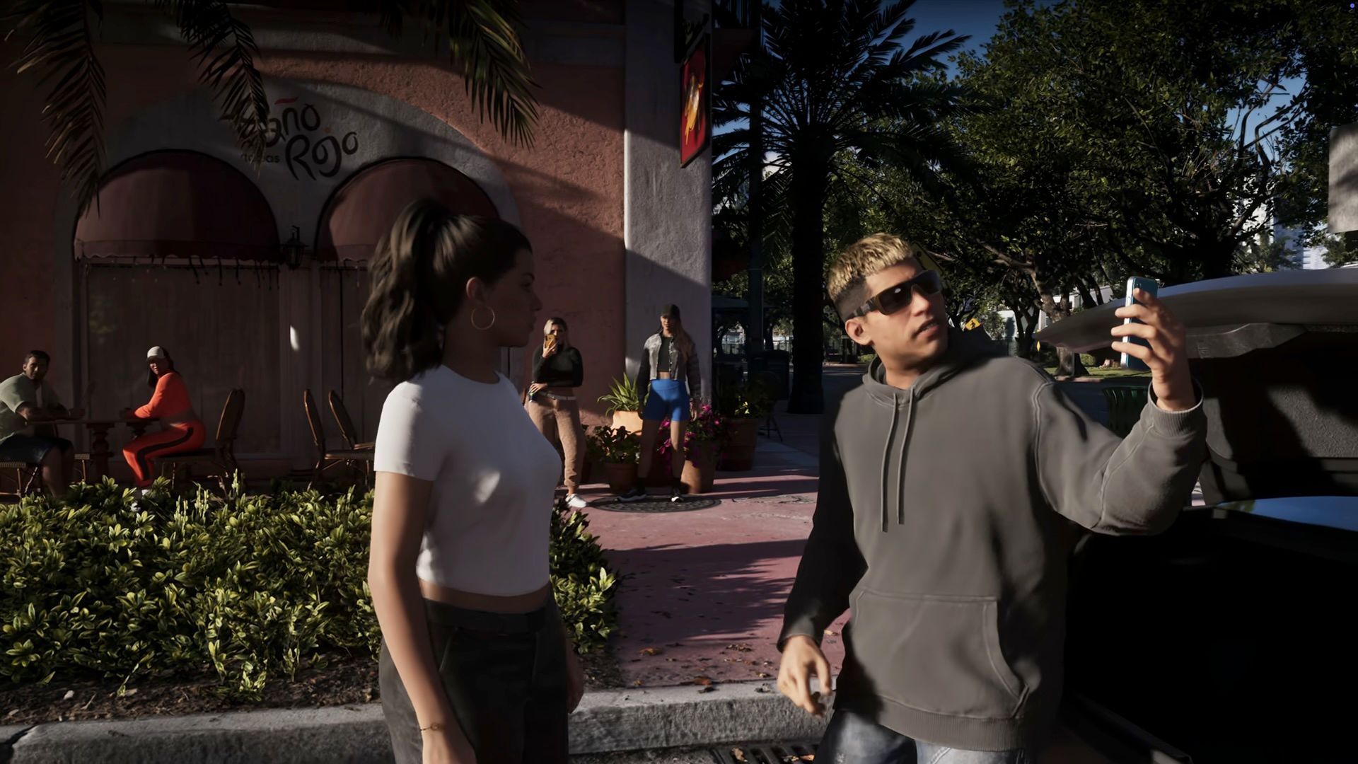 Lucia navigating a satirical modern Vice City in GTA 6