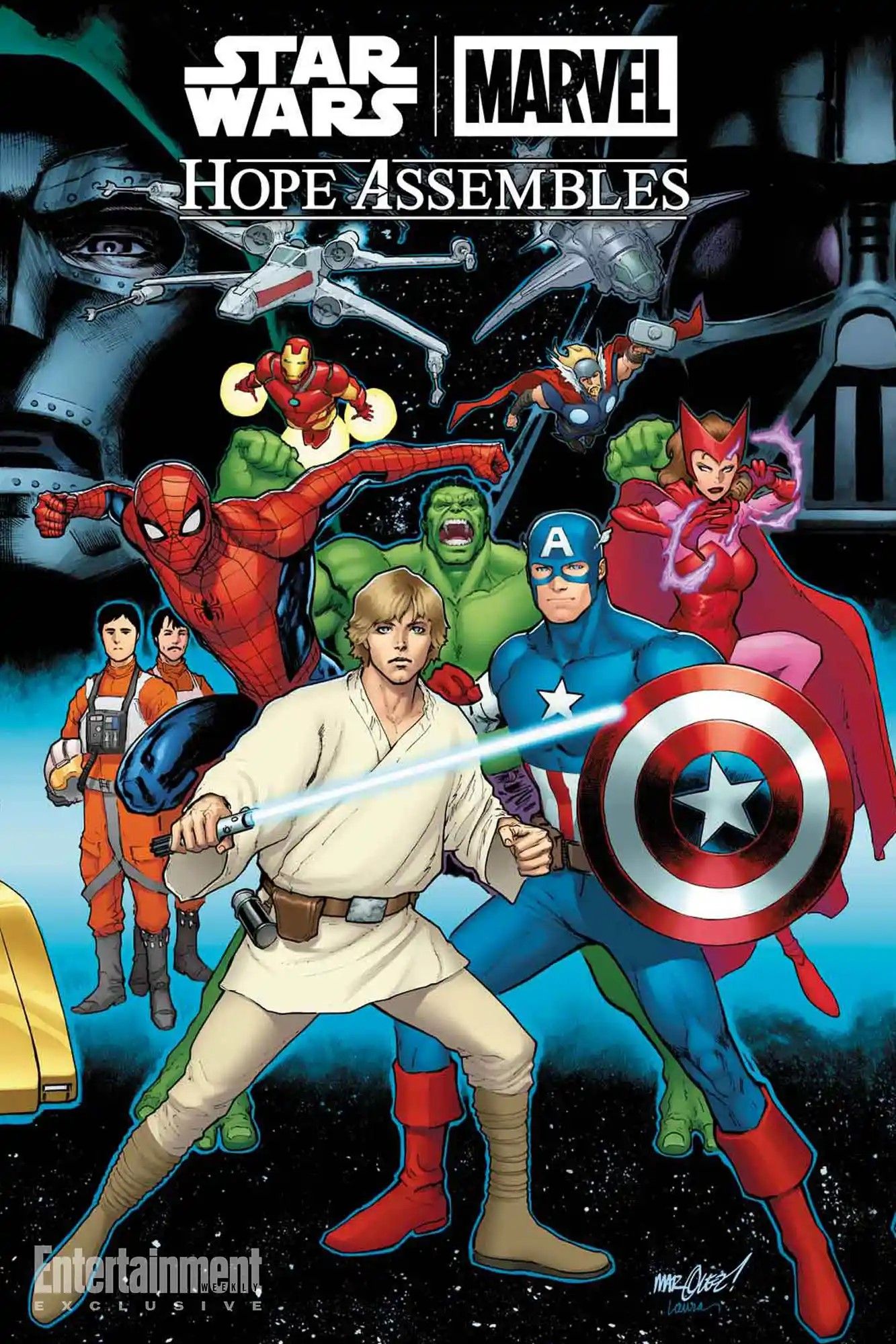 Hope Assembles cover featuring Luke Skywalker and Captain America