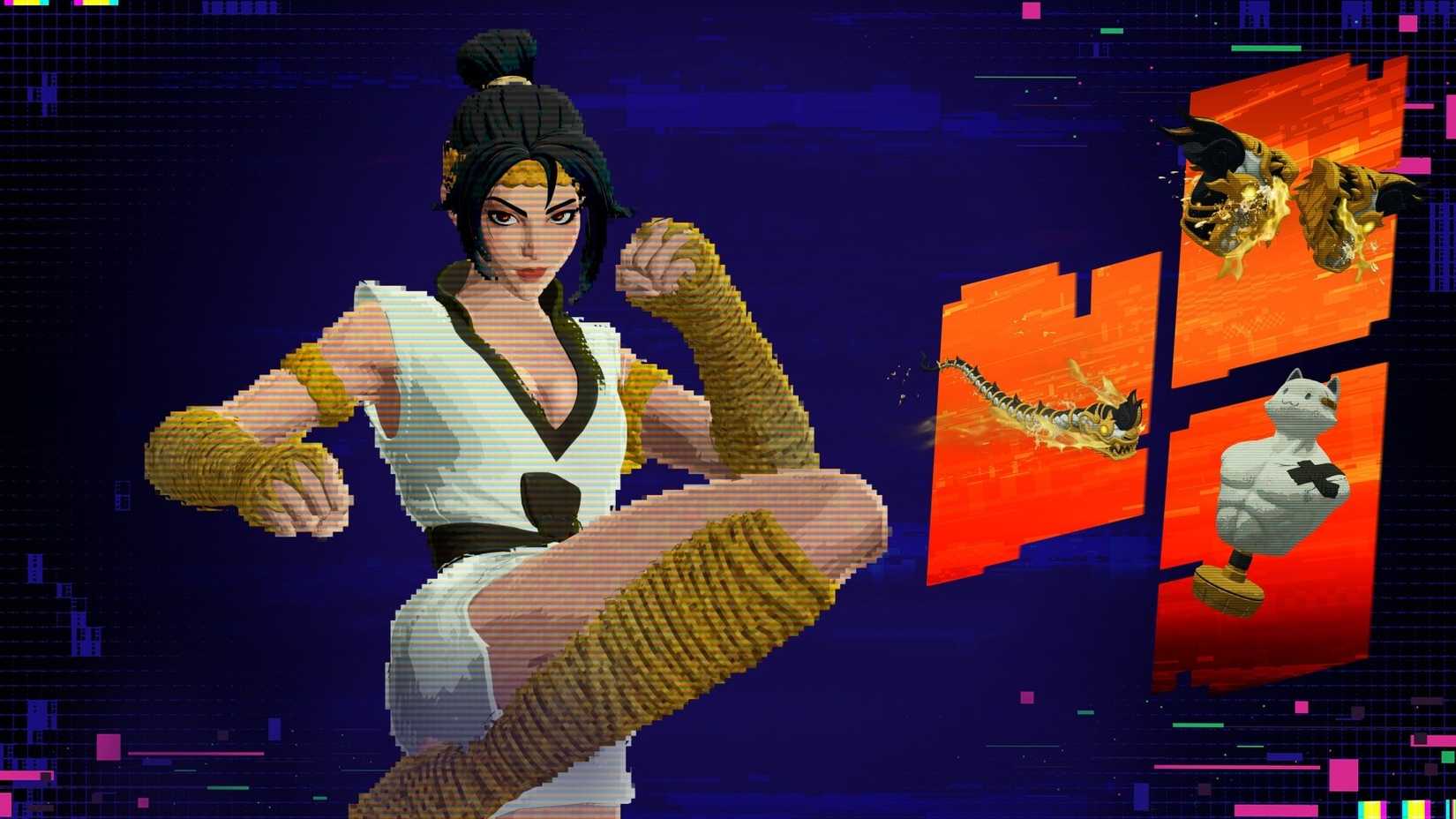 Mali in white robes in Fortnite, next to some white and gold accessories.
