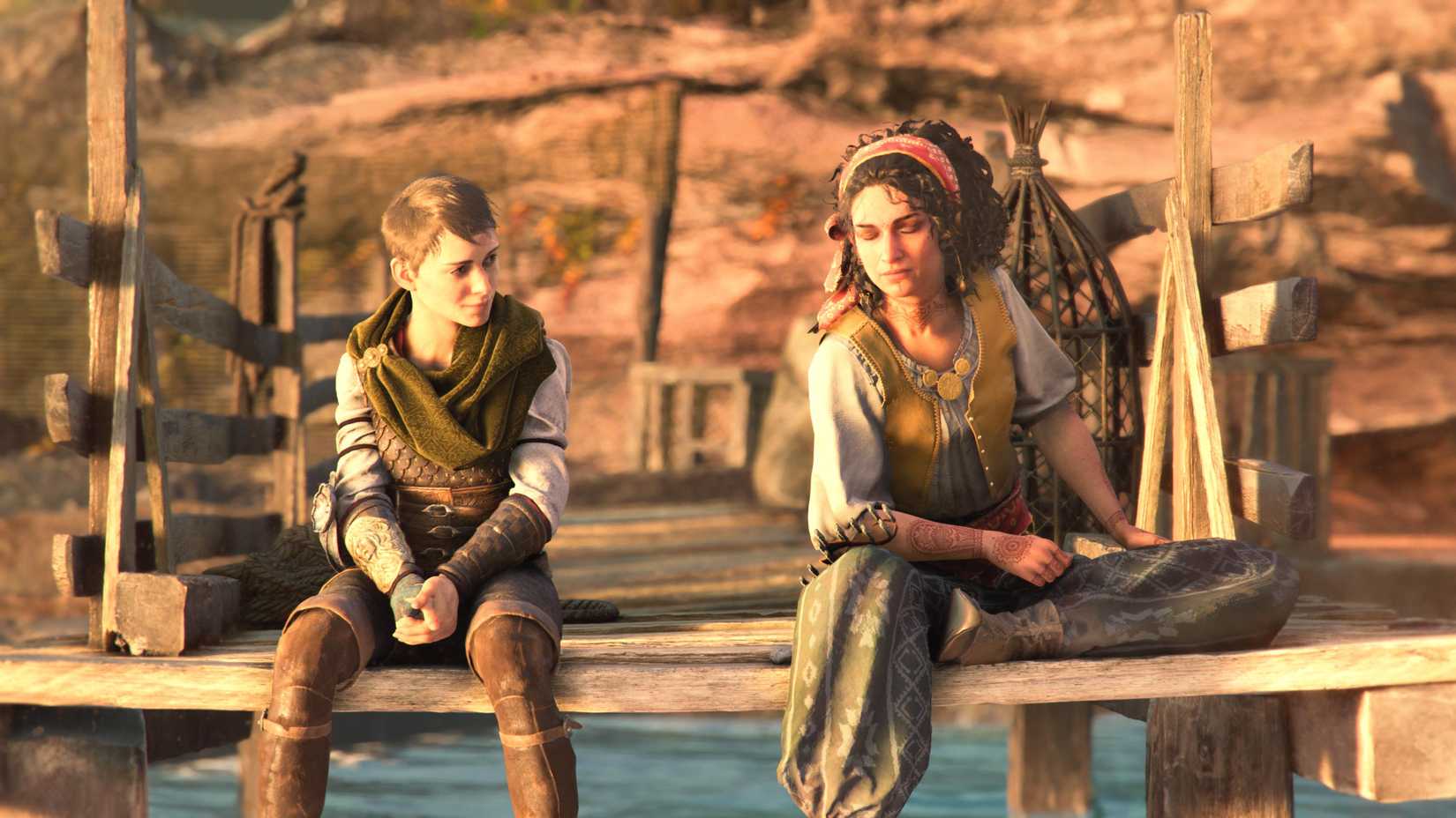  A Plague Tale Legacy post-credits scene, amicia and sophia sitting on a dock