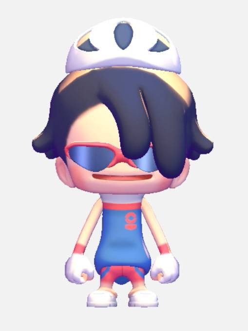A Ditto dressed like its ready to do a bike race in Pokopia