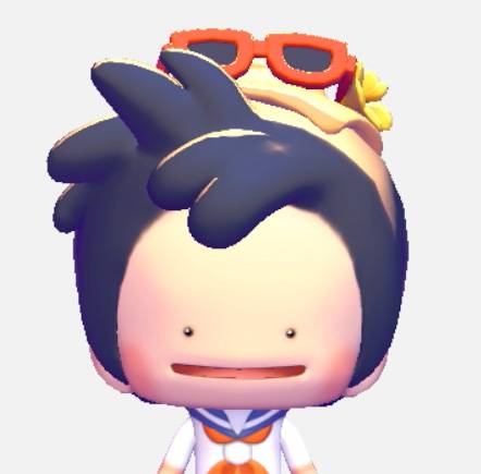 Ditto with short hair and messy, spikey bangs in Pokopia