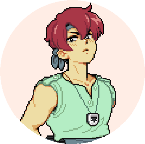 March, a red-haired man in a tank top with a bandana in Fields of Mistria
