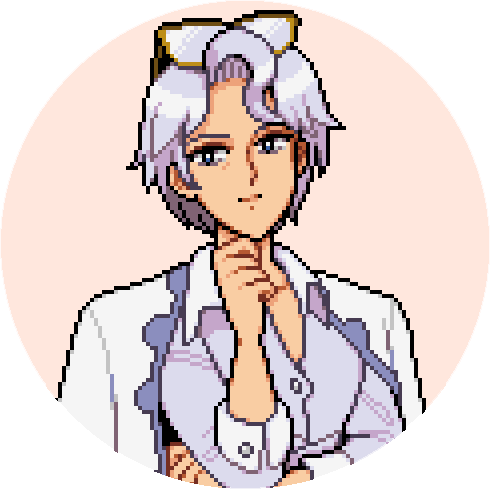 Valens, a woman with short silver hair in a white coat in Fields of Mistria